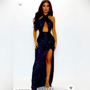 Navy Blue Sequin Fashion Nova Gown